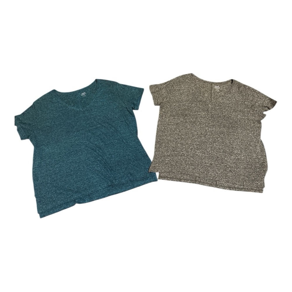 Old Navy Linen Blend Oversized V-Neck T-Shirts Bundle (2) 1 Grey 1 Green Sz L